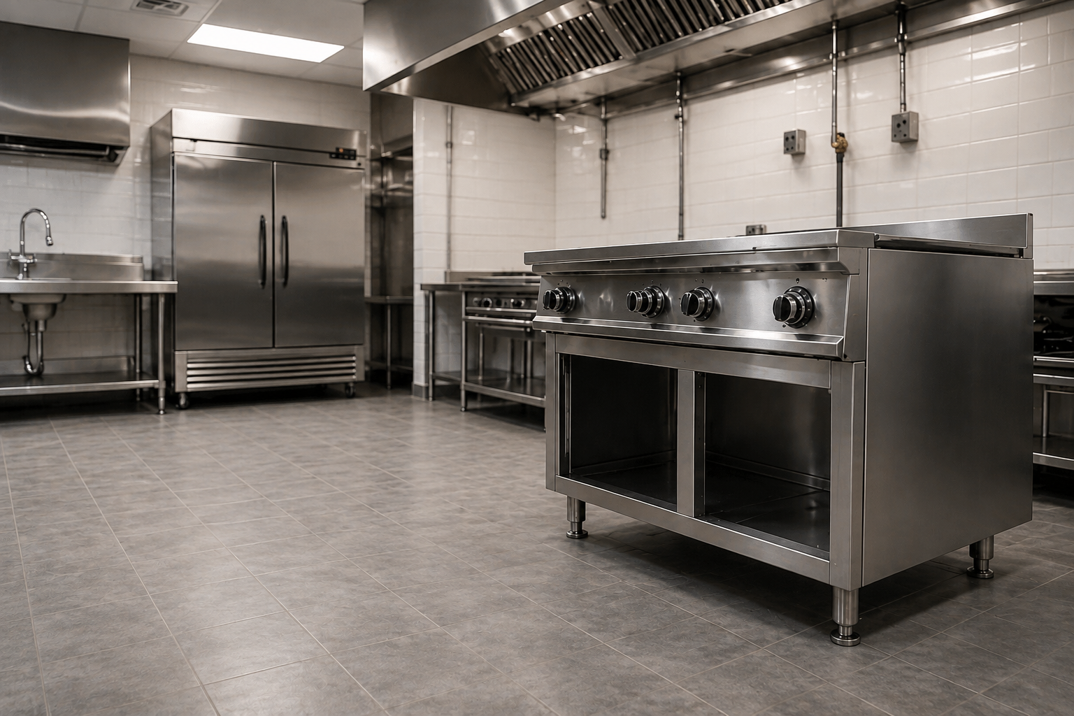 A piece of commercial kitchen equipment in the process of being installed
