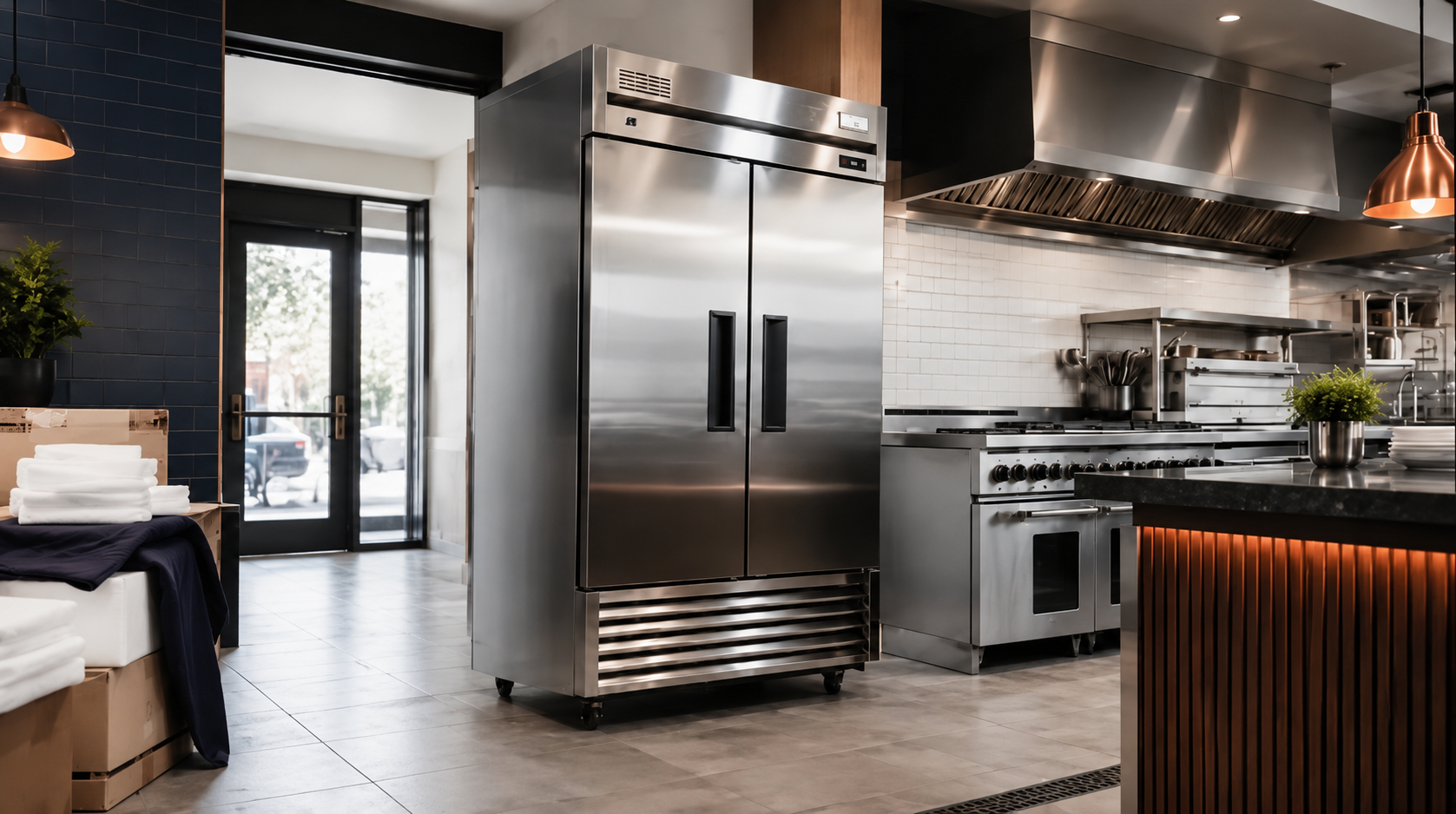 Newly installed commercial kitchen refrigerator